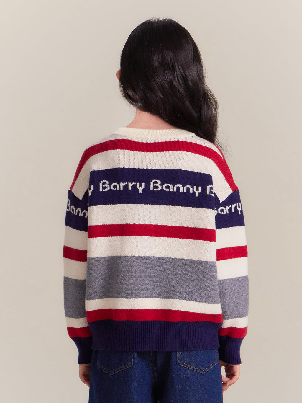Girls Striped Knit Sweater with Cherry Bow Design