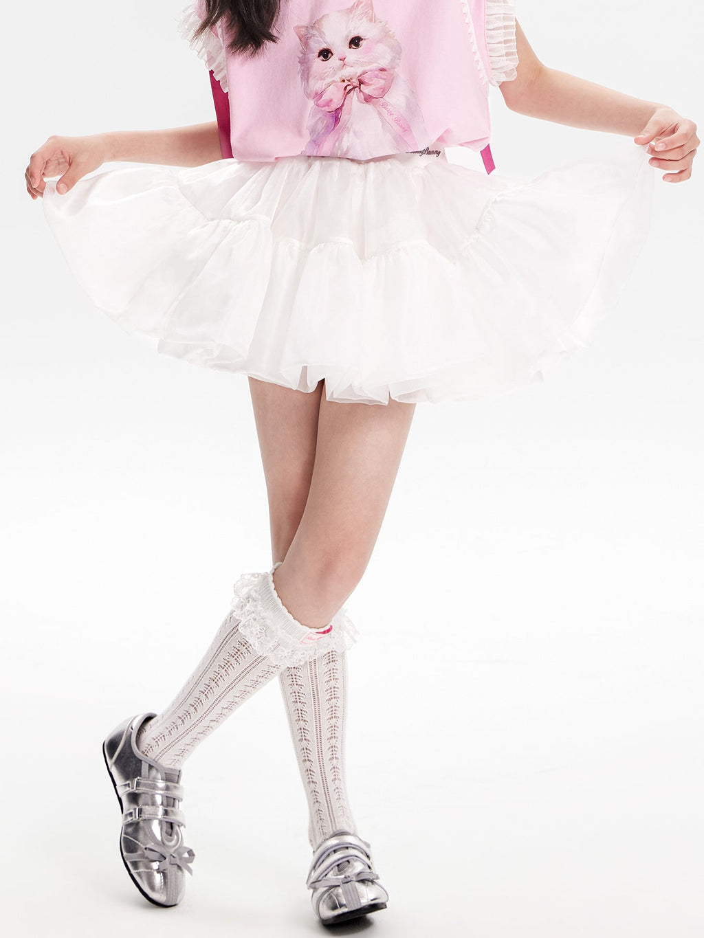 Girls White Princess Layered Tulle Ruffle Skirt