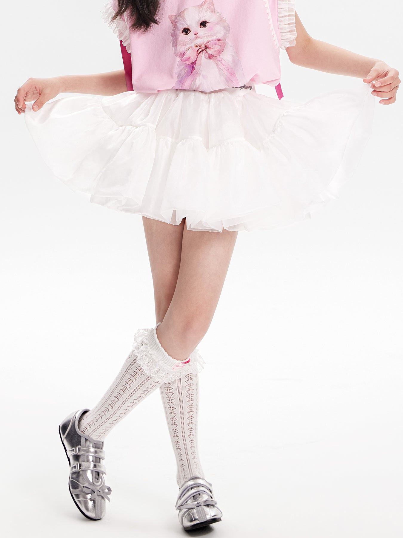 Girls White Princess Layered Tulle Ruffle Skirt