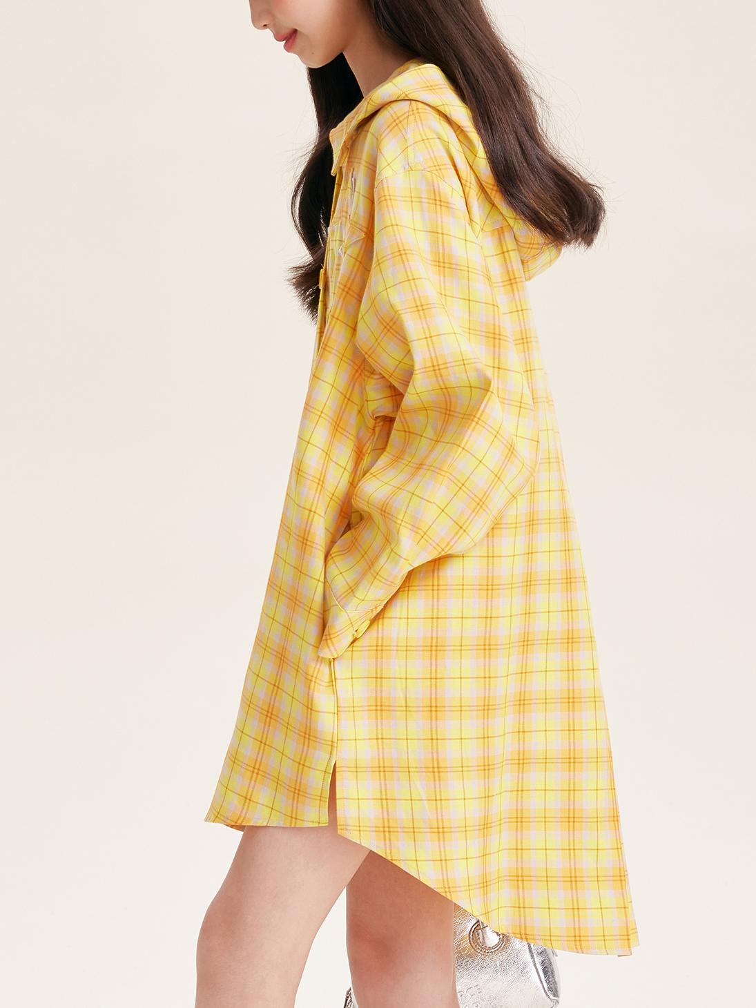 Girls Yellow Plaid Long Sleeve Loose Fit Shirt