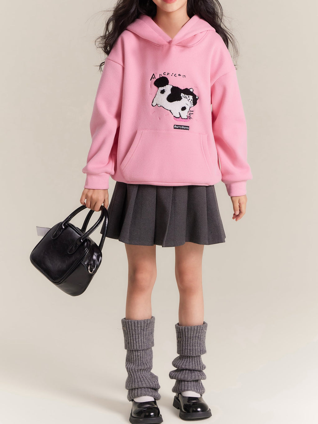 Girls Pink Cat Hoodie Sweatshirt Fleece Lined Casual Top