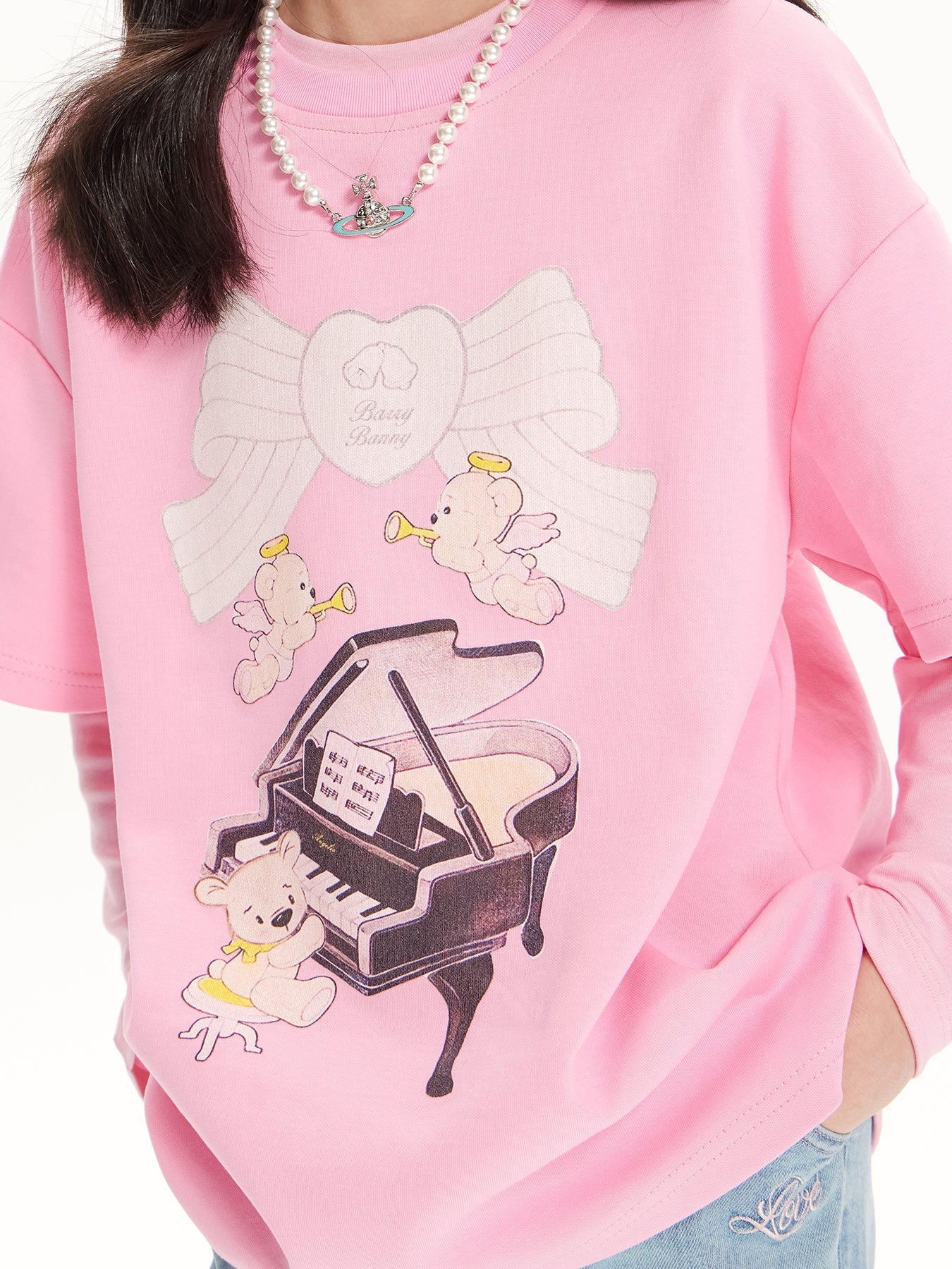 Girls Pink Short Sleeve Graphic Cotton T-Shirt