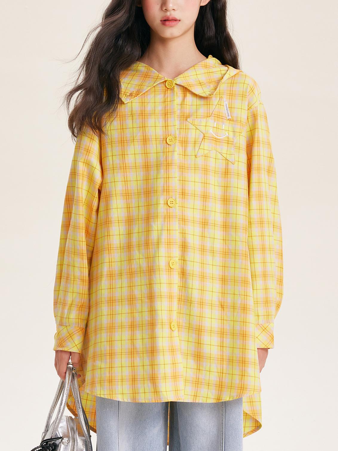 Girls Yellow Plaid Long Sleeve Loose Fit Shirt