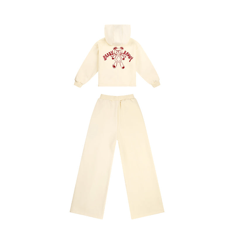 Girls Bear Hoodie Sweatshirt and Straight Pants Set