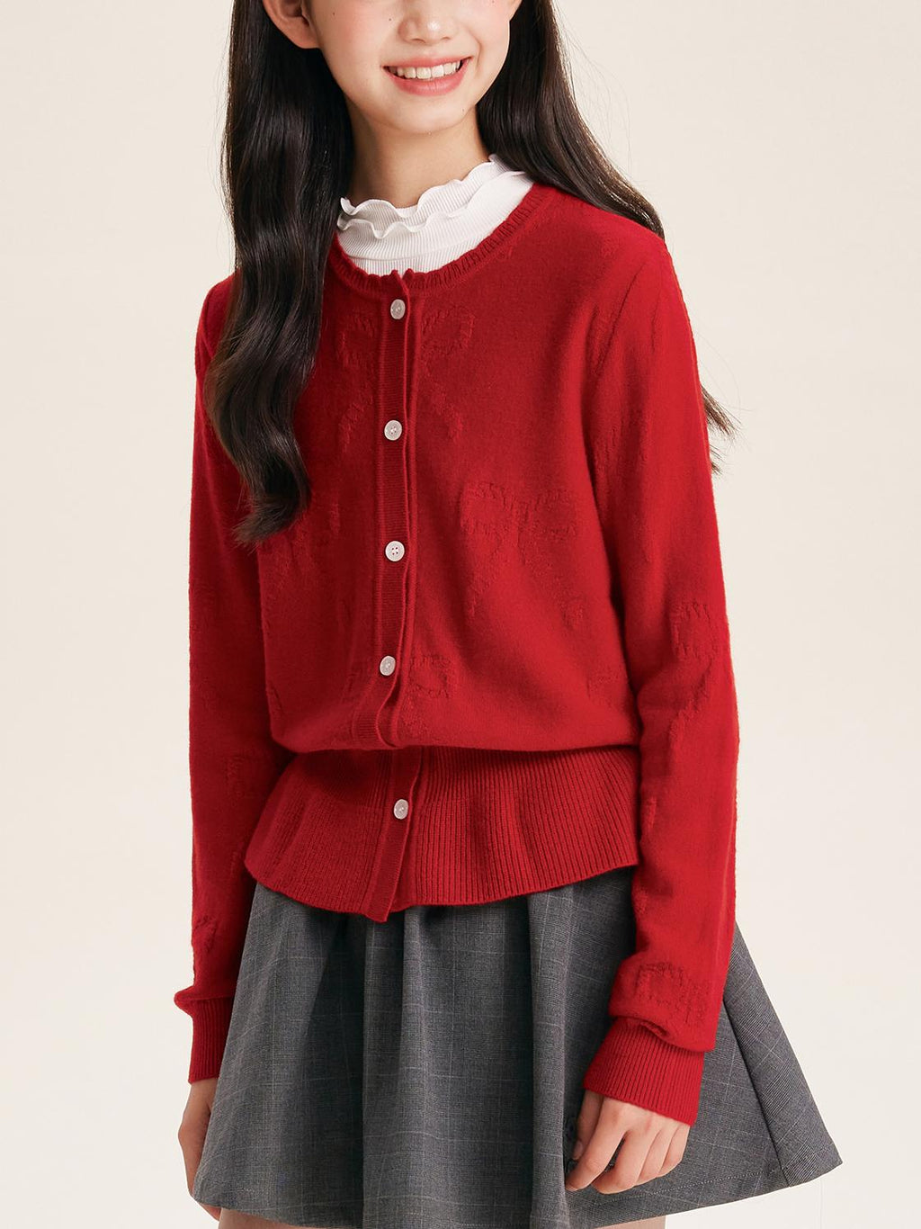 Girl's Solid Color Knit Cardigan Button Front Sweater