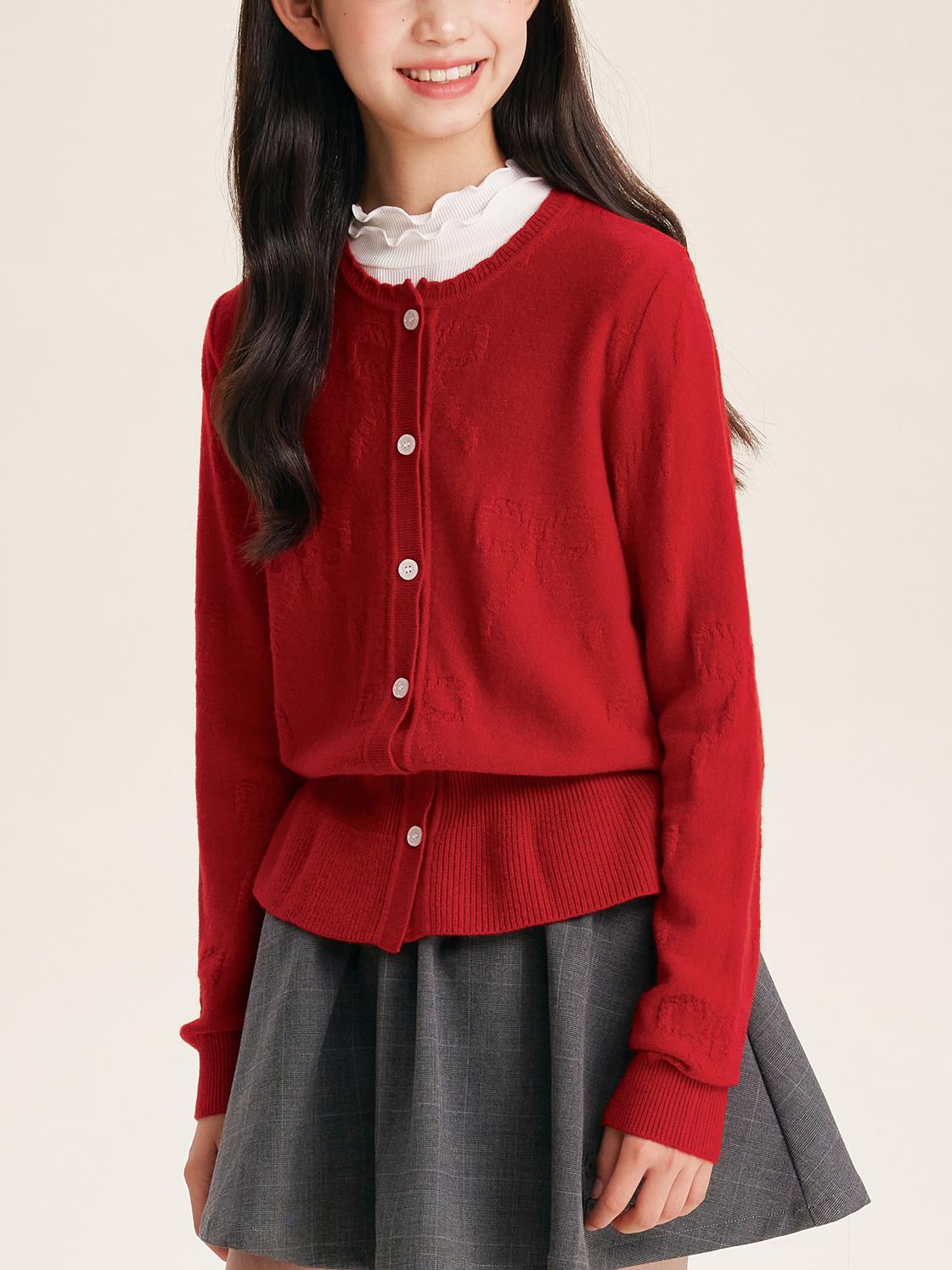 Girl's Solid Color Knit Cardigan Button Front Sweater