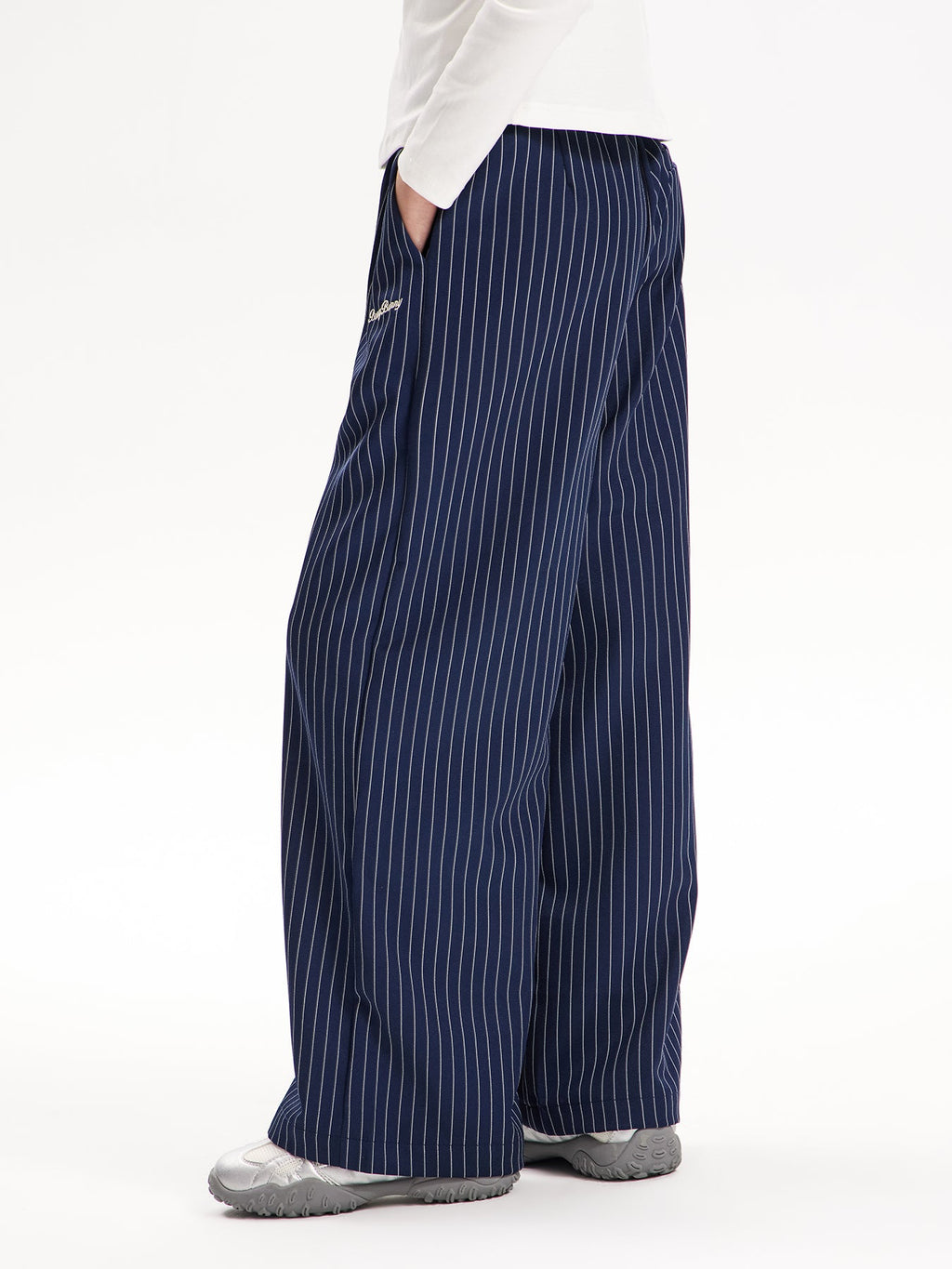 Kids Pinstripe Wide Leg Pants Elastic Waist