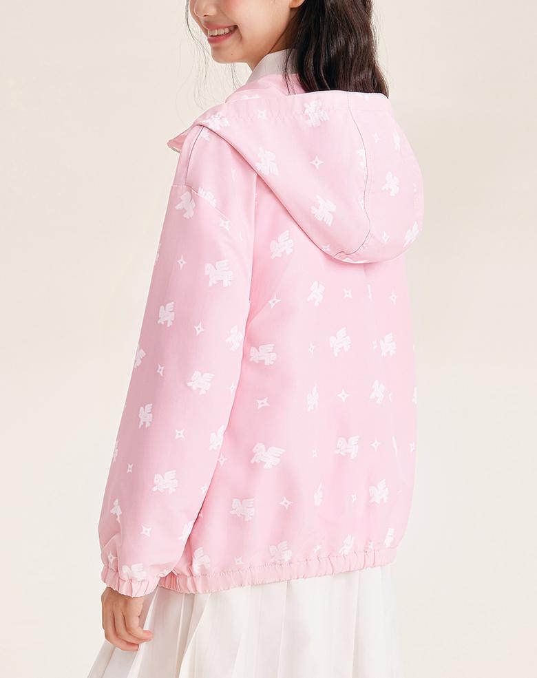 Girls Pink Windbreaker Jacket with Hood and Zip
