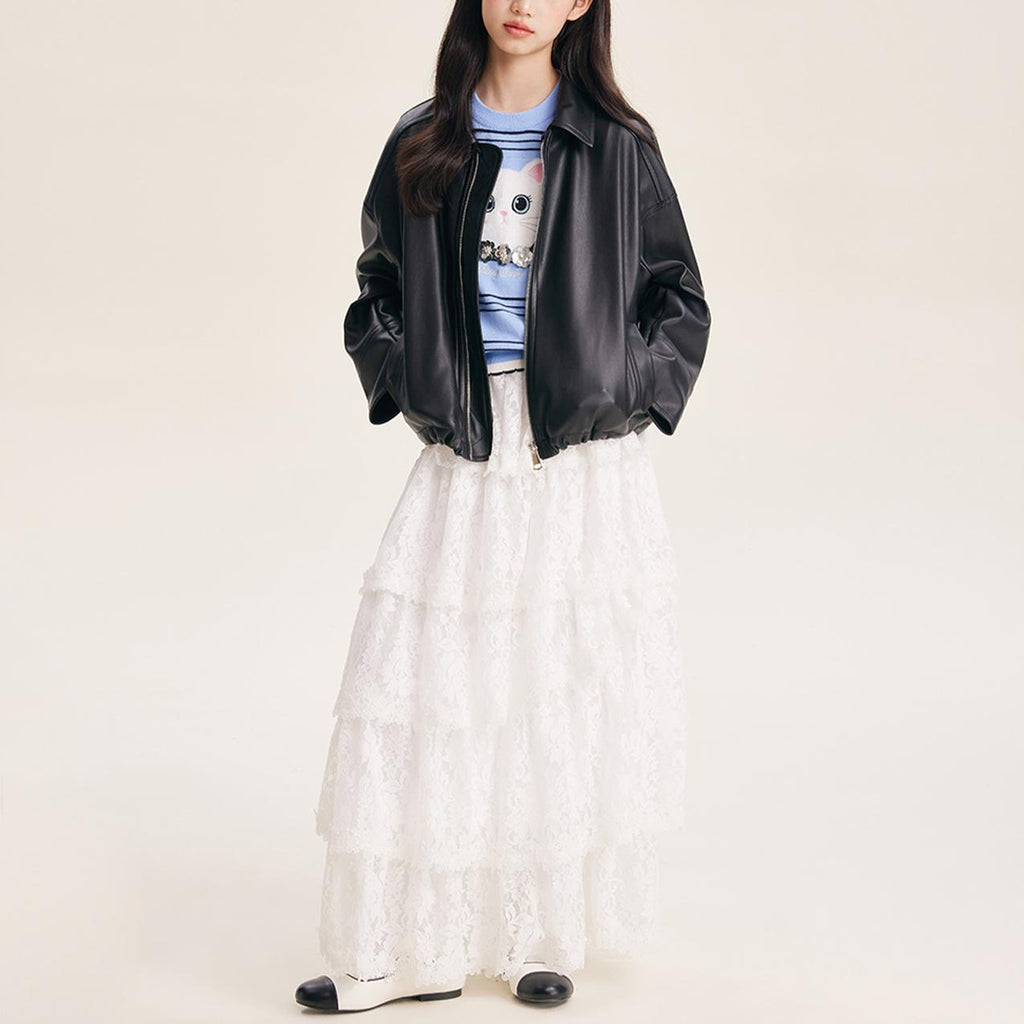 Lace Tiered Skirt for Girls – Elegant White Cake Dress