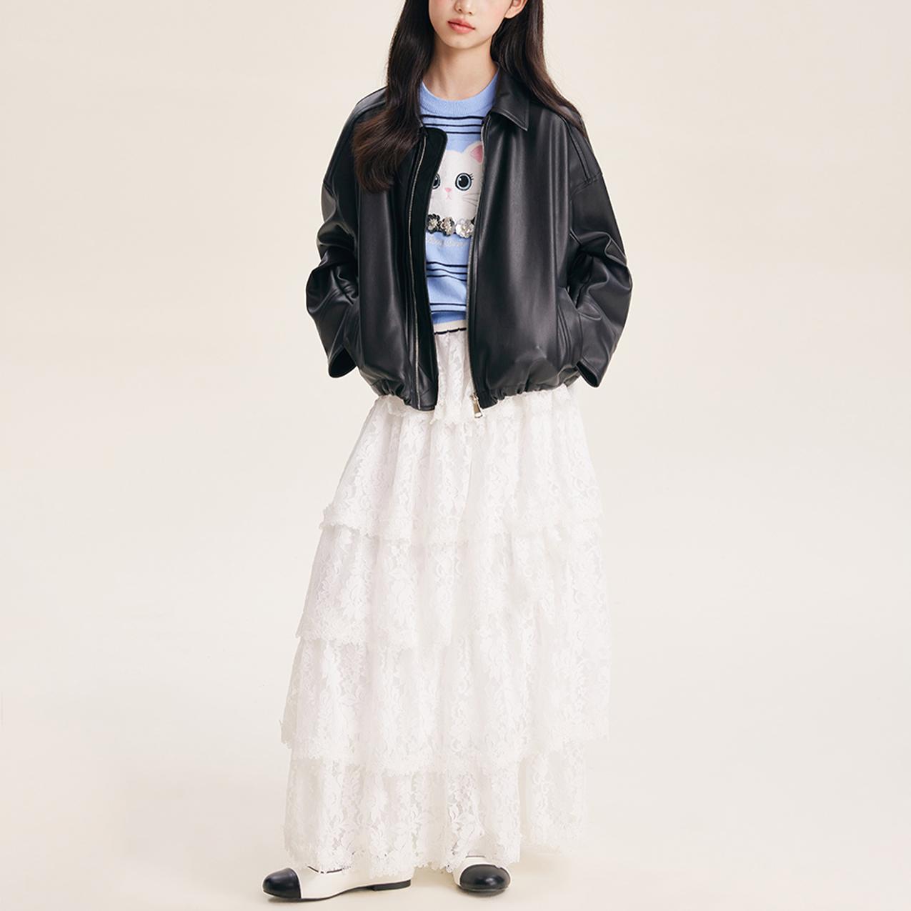 Lace Tiered Skirt for Girls – Elegant White Cake Dress