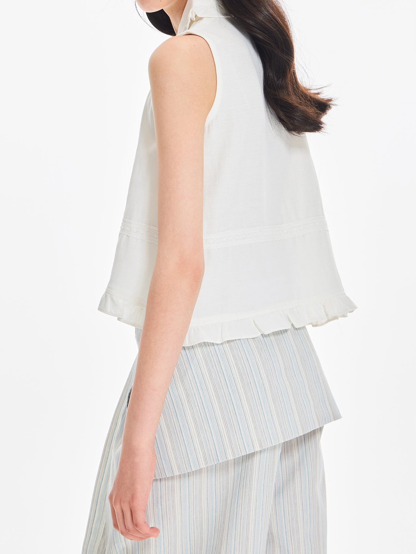Girls Ruffle Collar Sleeveless Blouse Top