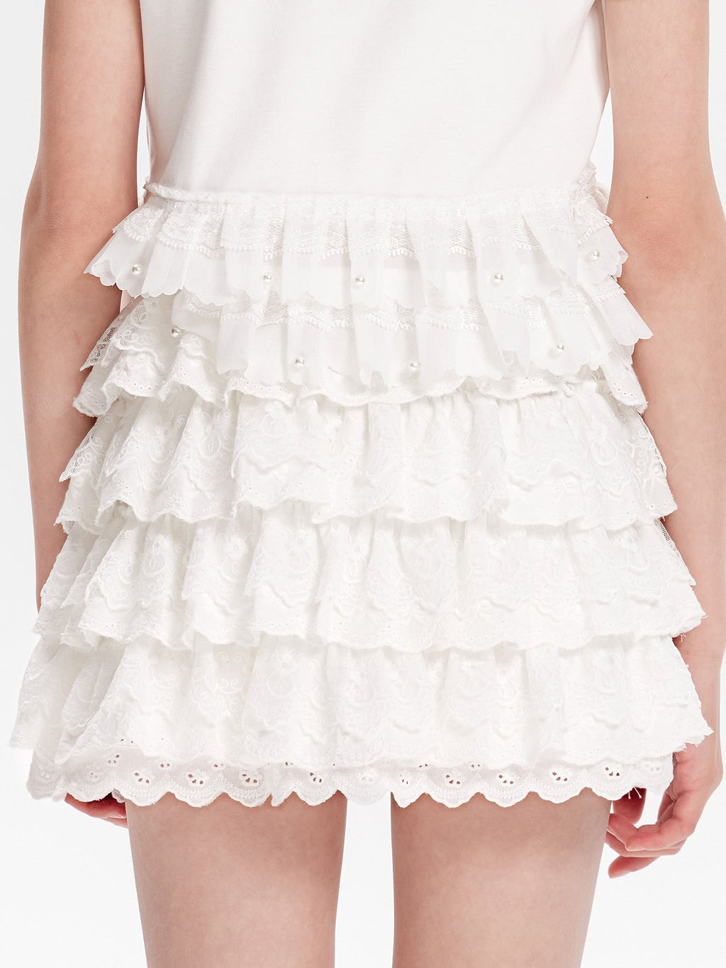 Girls Lace Ruffle Layered Skirt Cute School Style Outfit