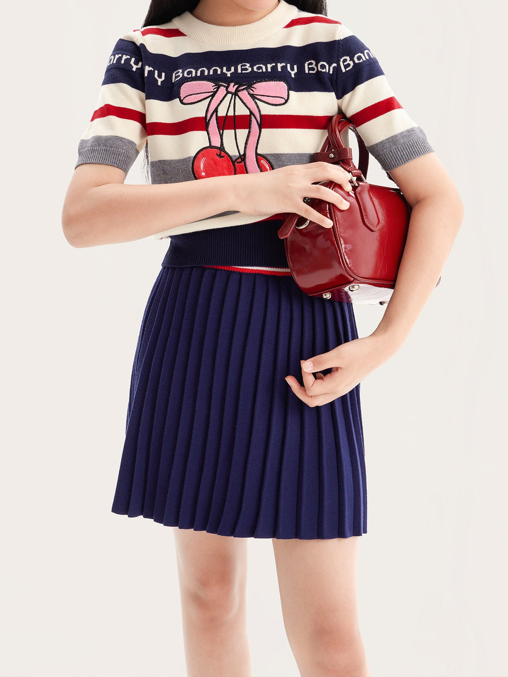 Vintage Striped Cherry Knit Top for Girls - Retro British Style