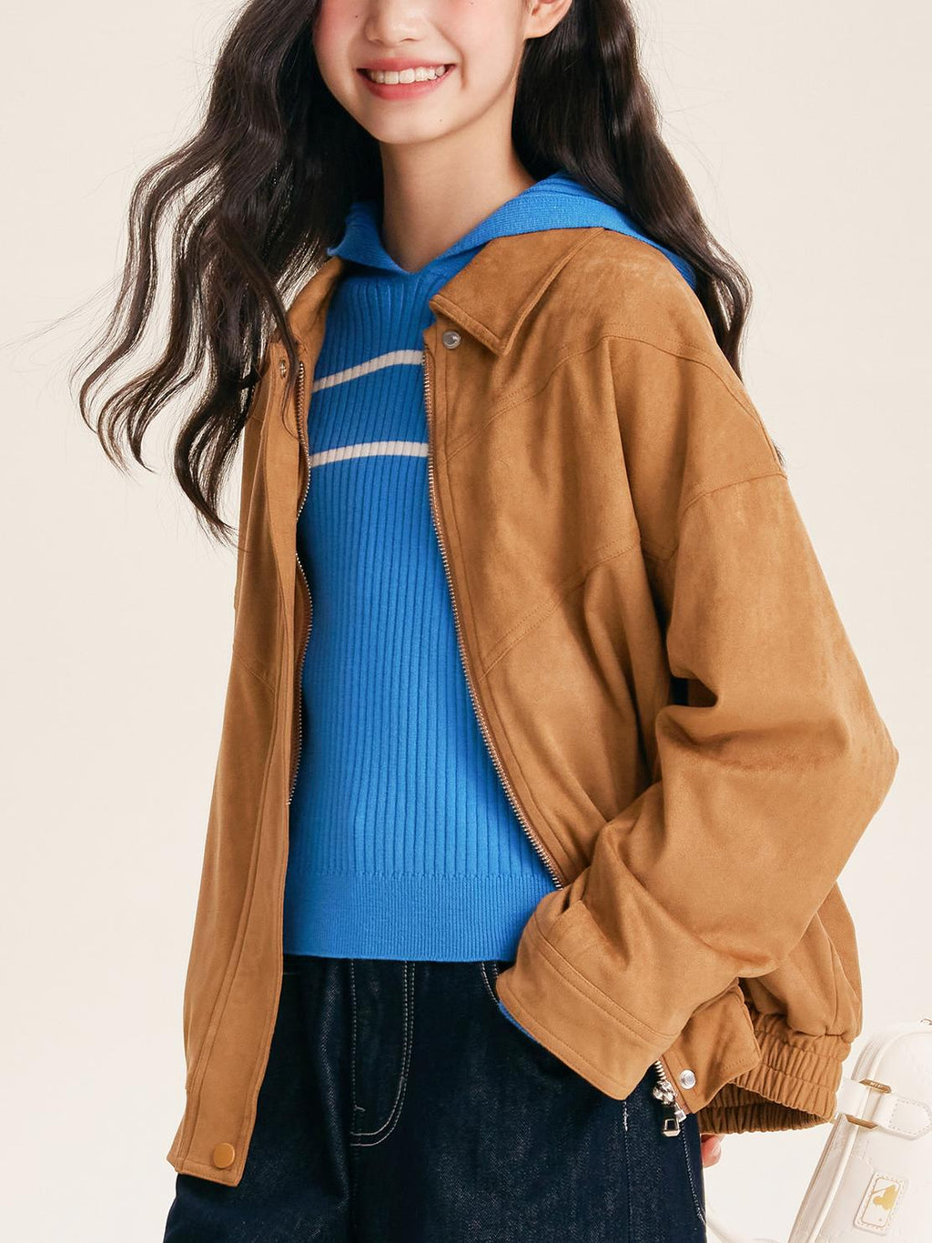 Girls Casual Drop Shoulder Jacket with Front Zip