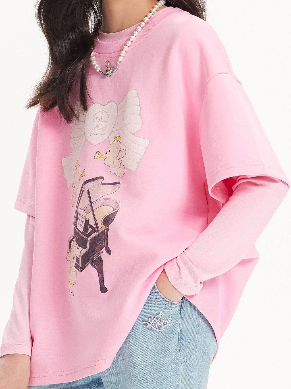 Girls Pink Short Sleeve Graphic Cotton T-Shirt