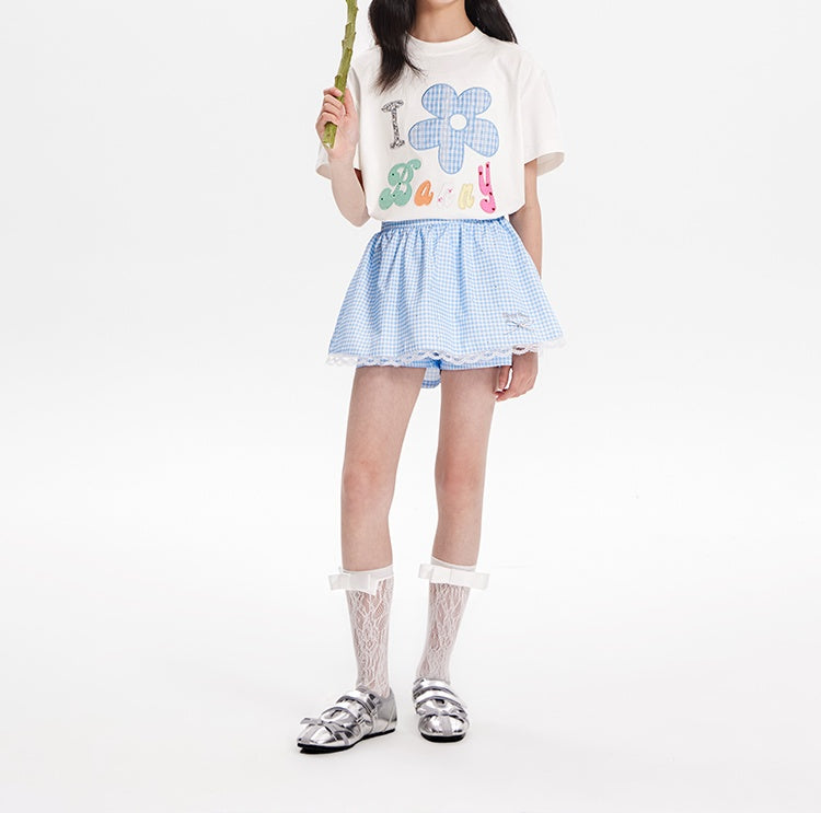 Girls Summer Sunflower Tee & Lace Skirt, Short Sleeve