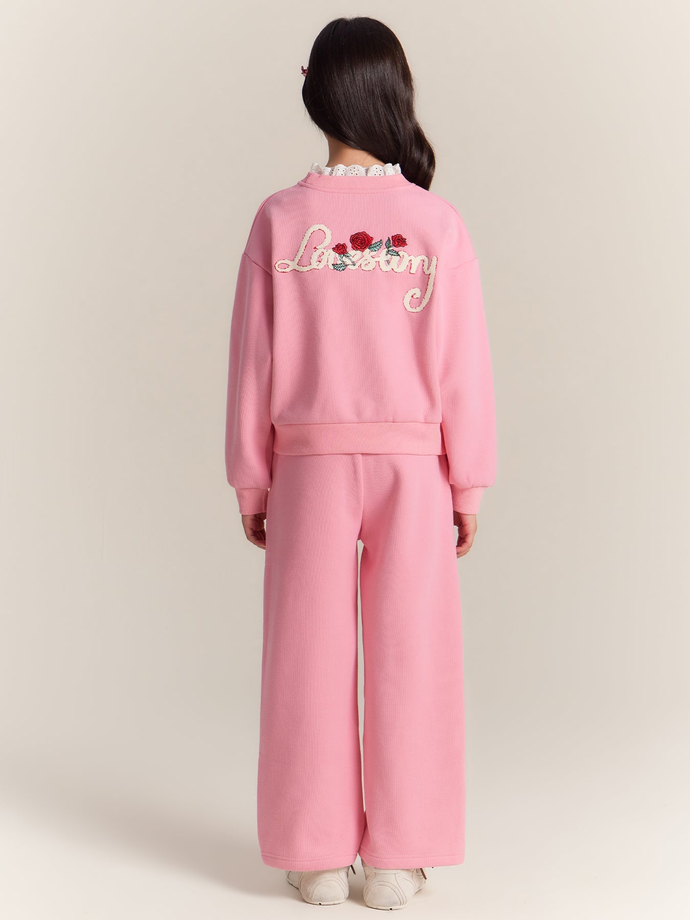 Girls Rose Sweatshirt and Pants Set Casual Outfit