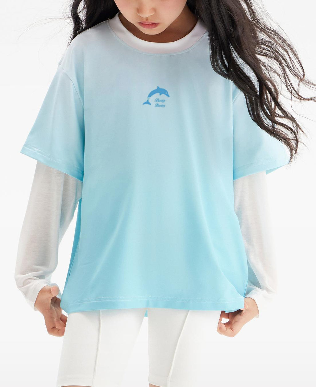 Girls Gradient Blue Short Sleeve Casual Sport T Shirt