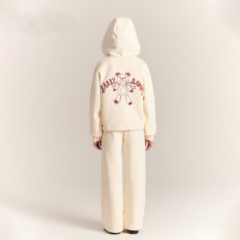 Girls Bear Hoodie Sweatshirt and Straight Pants Set