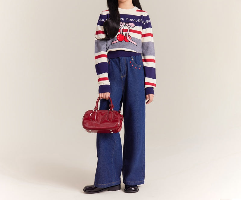 Girls High Waist Wide Leg Jeans – Vintage Denim Pants