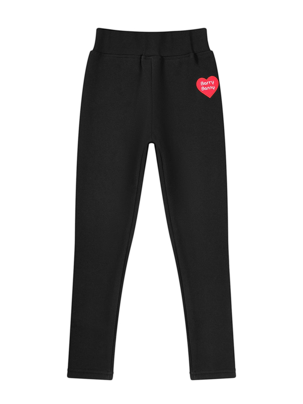 Girls Fleece Lined Black Leggings with Heart Patch