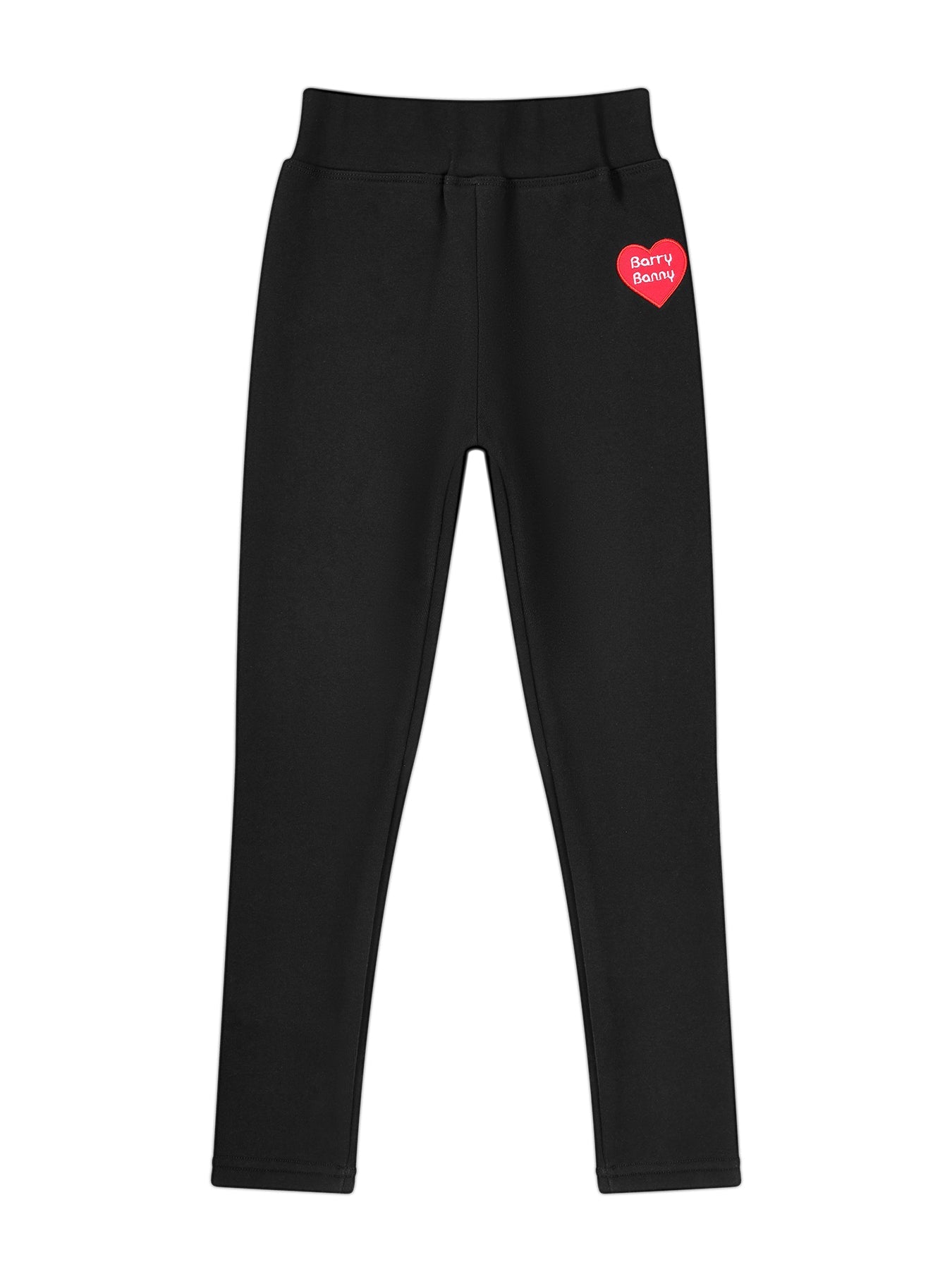 Girls Fleece Lined Black Leggings with Heart Patch
