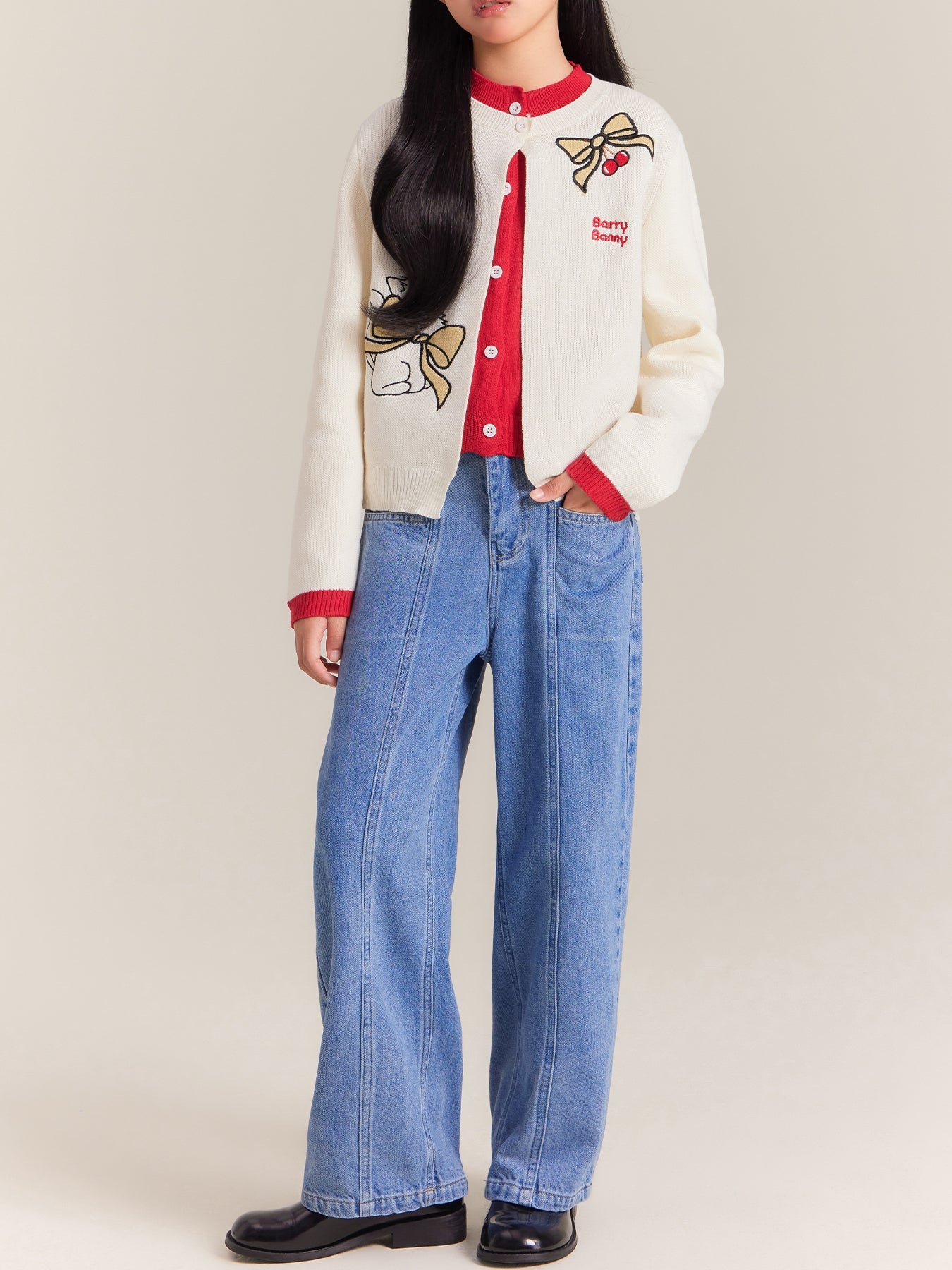 Girls High Waist Wide Leg Denim Jeans Casual Loose Fit