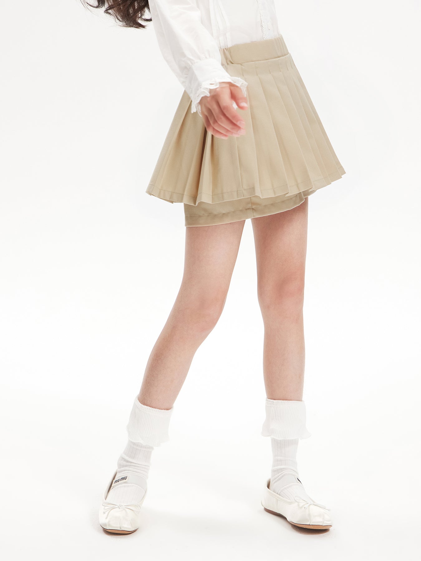 Girls Pleated Skirt with Logo Embroidery Safety Shorts