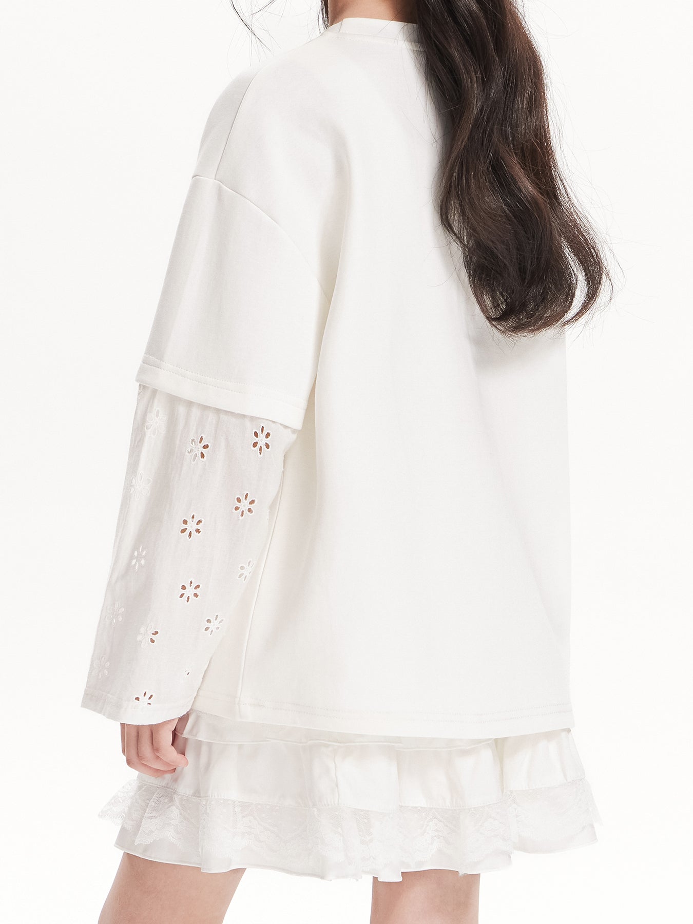 Girls Bear Print Long Sleeve Tee with Lace Patchwork