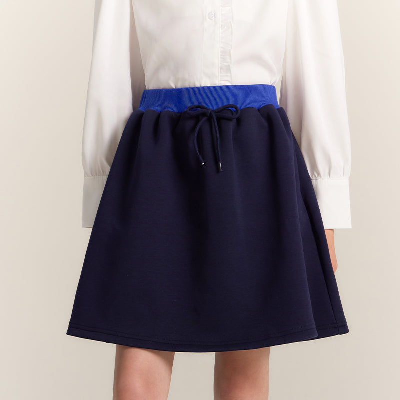 Girls Navy Blue Elastic Waist A-Line Skirt