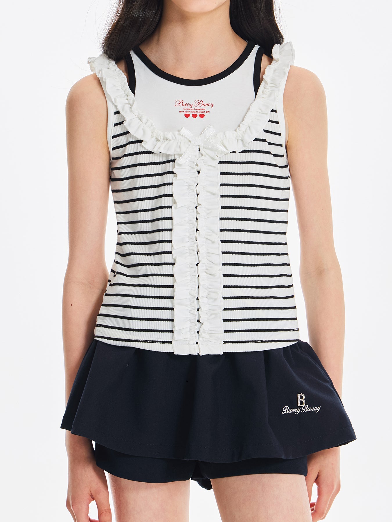 Girls Ruffle Trim Bow Sleeveless Summer Tank Top