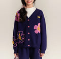 Kids Flower Knit Cardigan and Wide Leg Pants Set