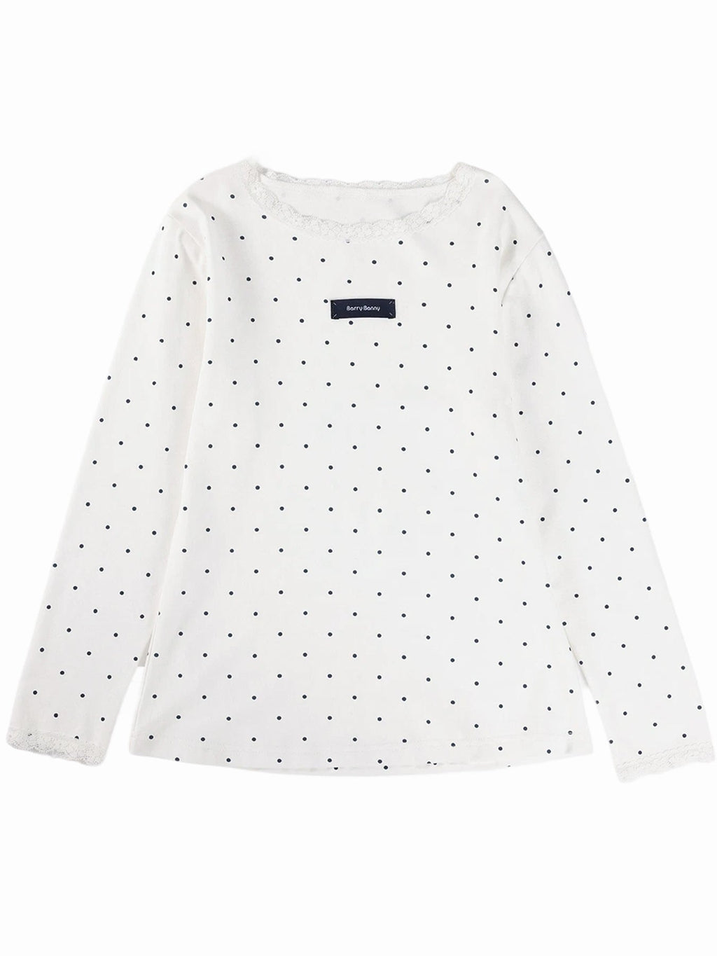 Girls Polka Dot Lace Trim Long Sleeve Tee with Logo