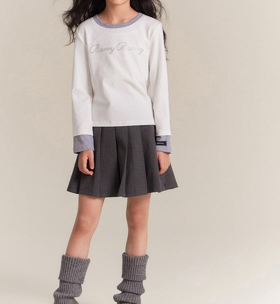 Girls Classic Solid Long Sleeve Crewneck Top