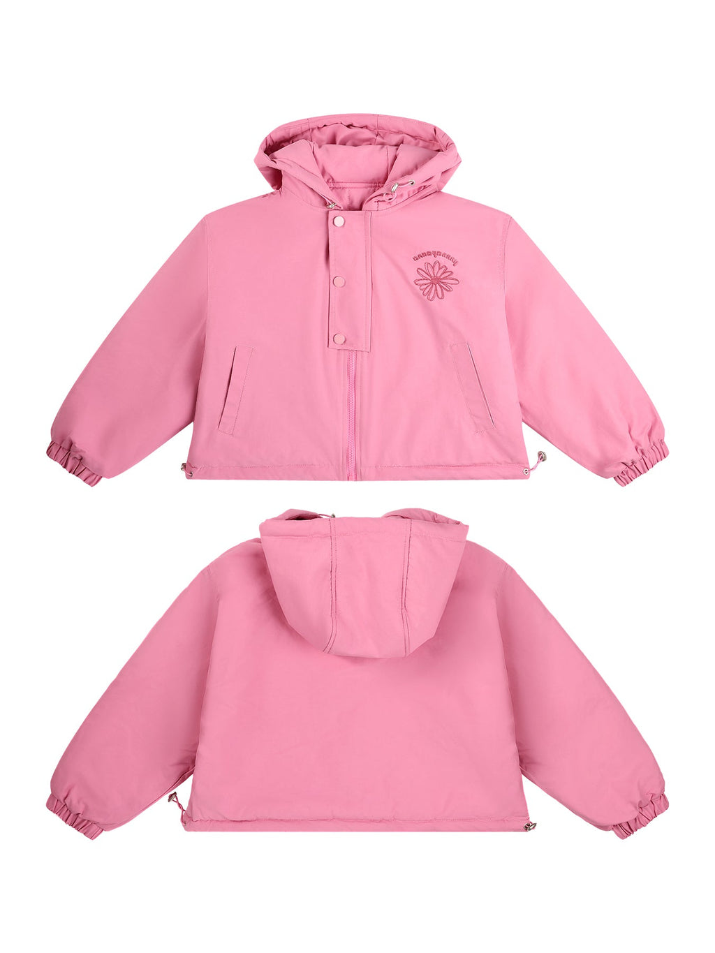 Girls Hooded Jacket with Sunflower Embroidery Pink