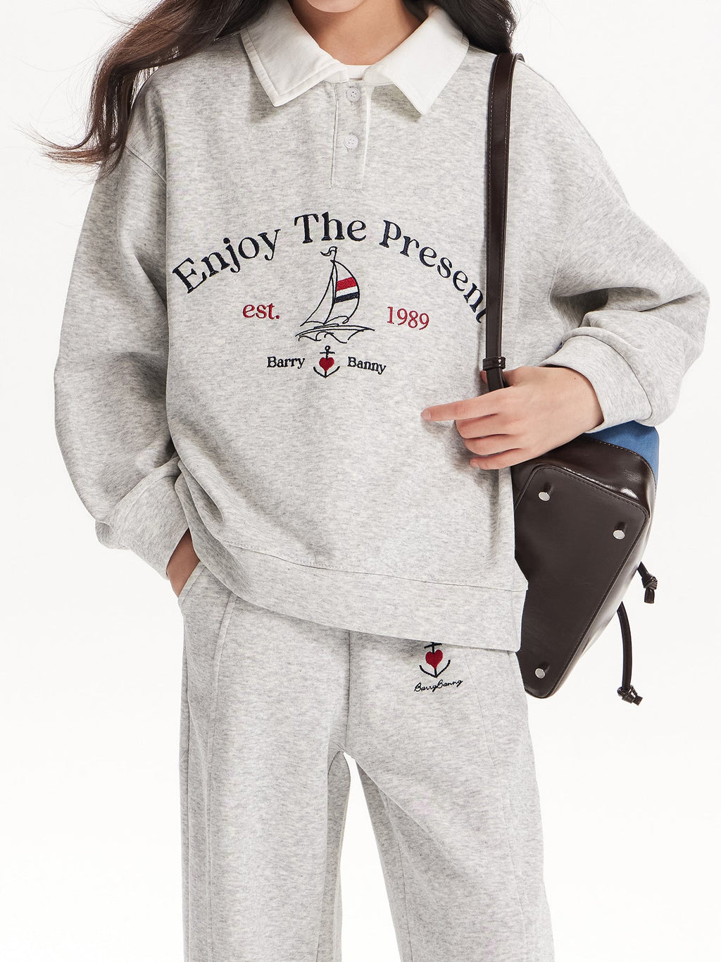 Girls Vintage Polo Sweatshirt & Wide Leg & Skirt Set - Retro Style