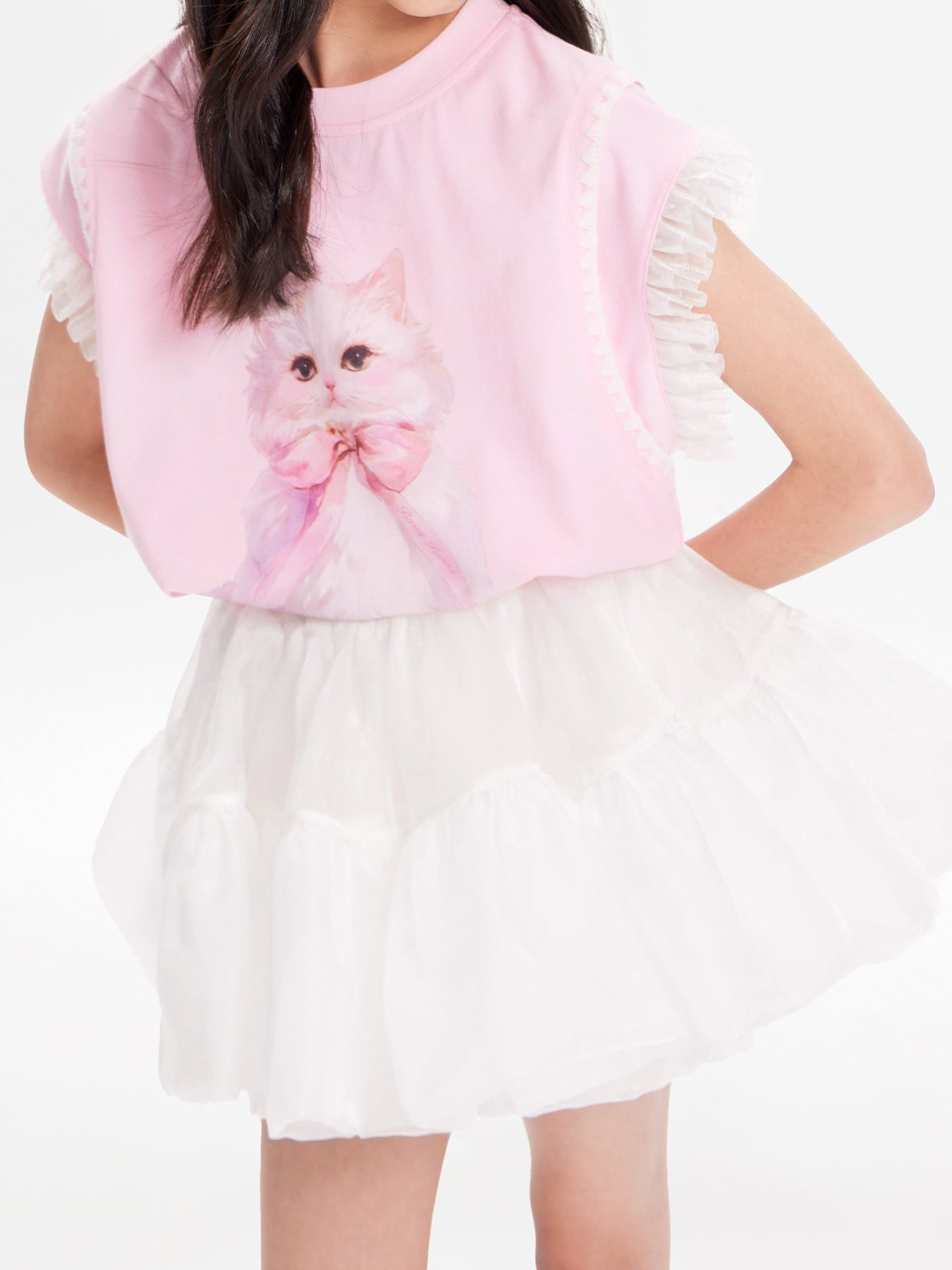 Girls White Princess Layered Tulle Ruffle Skirt