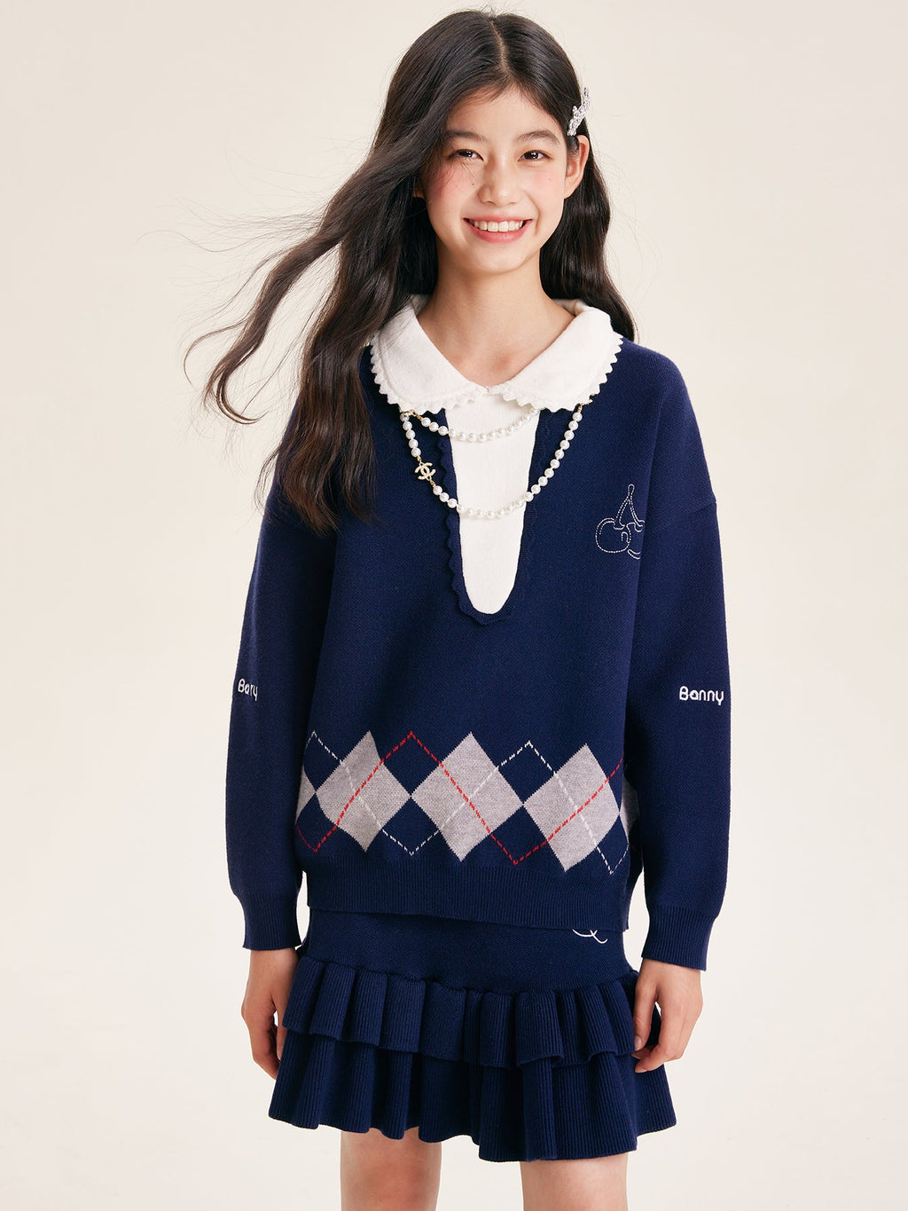 Fall Girls Argyle Knit Set – Sweater & Ruffle Skirt Outfit