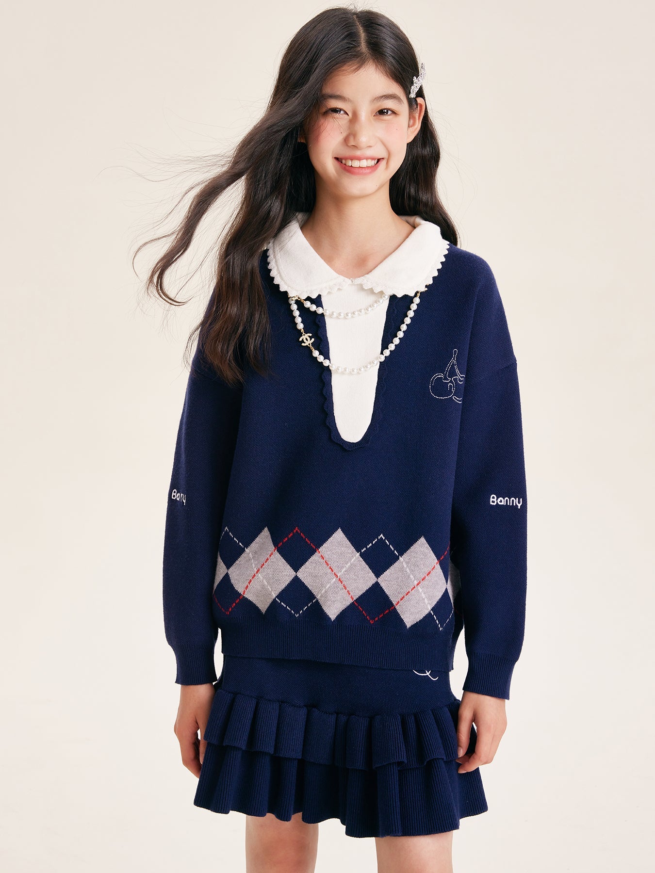 Fall Girls Argyle Knit Set – Sweater & Ruffle Skirt Outfit