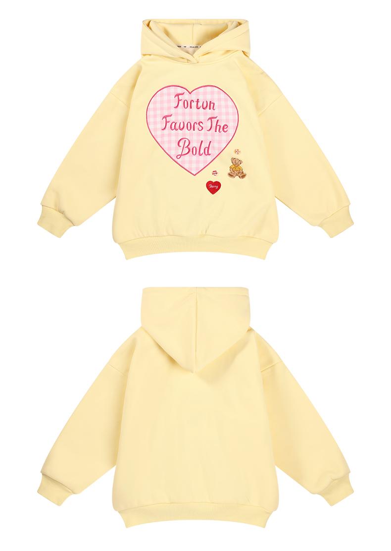 Girls Yellow Fleece Lined Hoodie with Heart Graphic Print