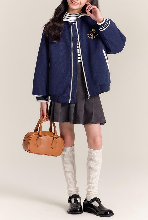 Girls Navy Sailor Collar Jacket Embroidered Casual Coat