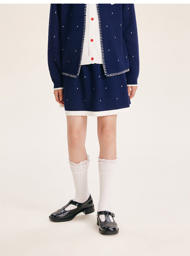 Girls Navy Knit Set with Peter Pan Collar