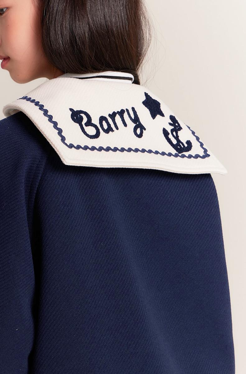 Girls Navy Sailor Collar Jacket Embroidered Casual Coat