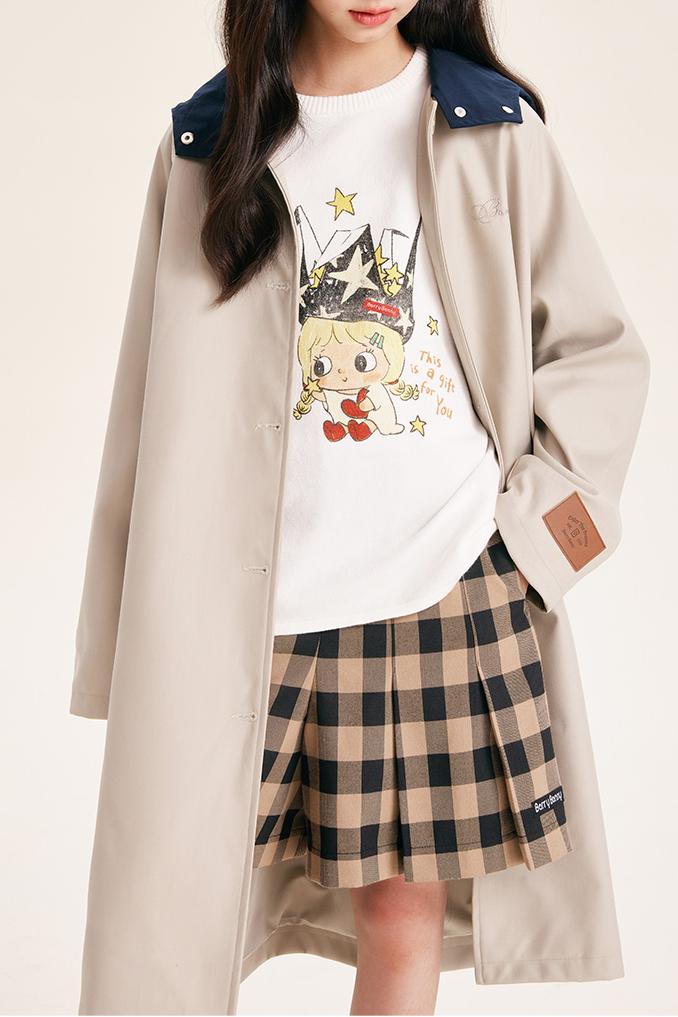 Girls Cartoon Print Color Block Long Sleeve Sweater