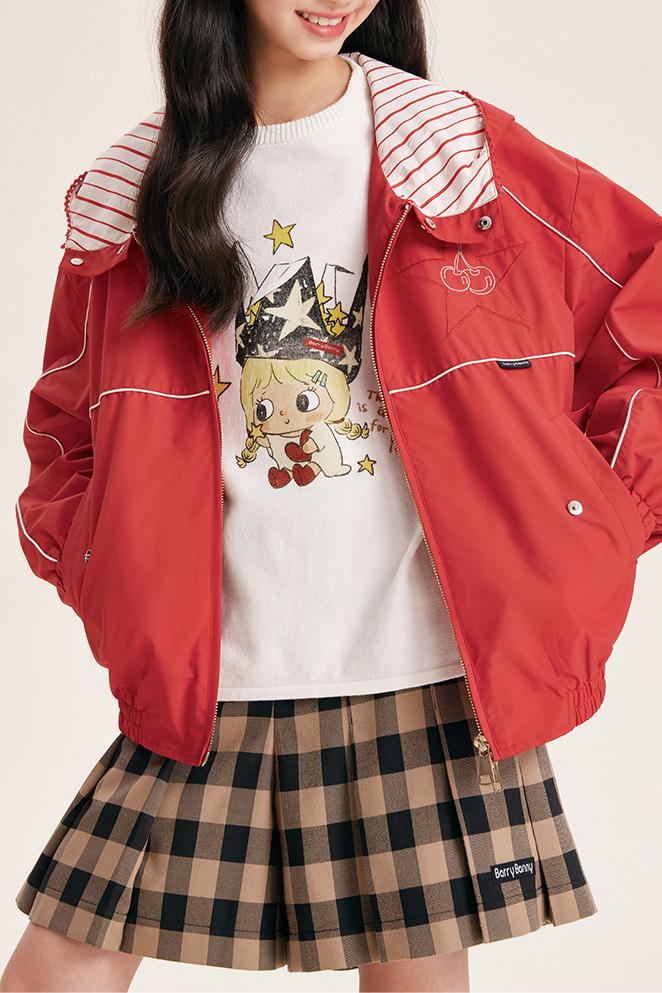 Girls Cartoon Print Color Block Long Sleeve Sweater