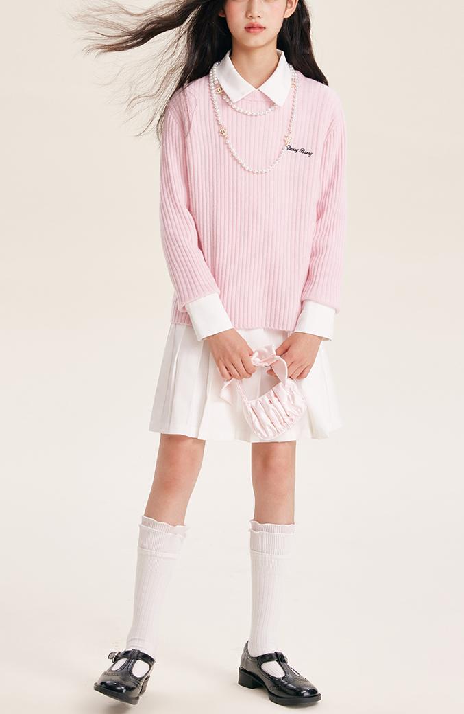 Girl's Solid Color Knit Sweater Crew Neck Pullover