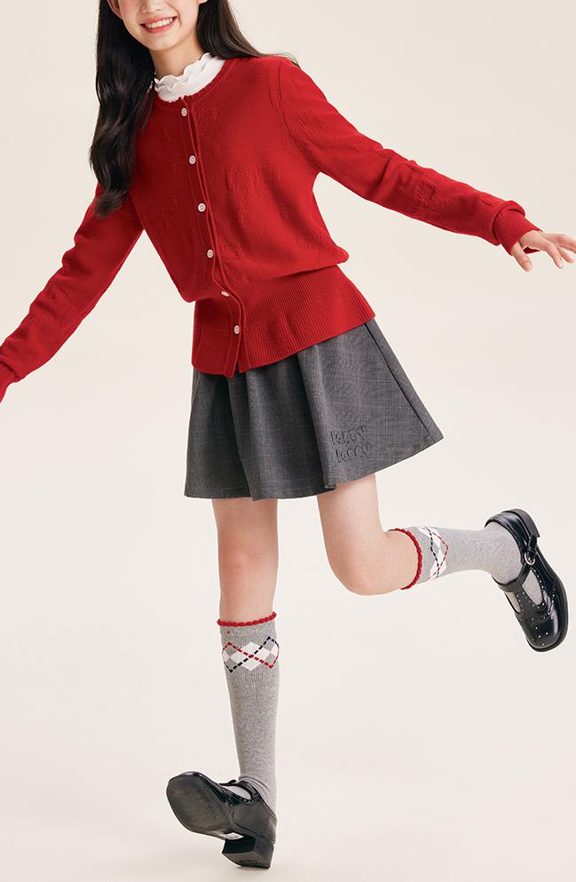Girl's Solid Color Knit Cardigan Button Front Sweater