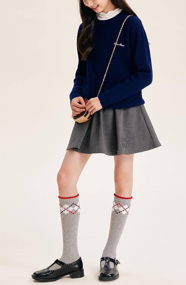 Girl's Solid Color Knit Sweater Crew Neck Pullover