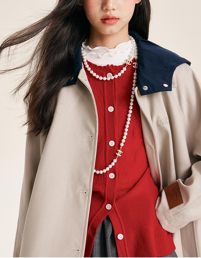 Girl's Solid Color Knit Cardigan Button Front Sweater