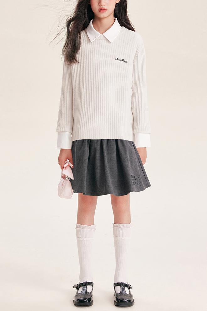 Girl's Solid Color Knit Sweater Crew Neck Pullover